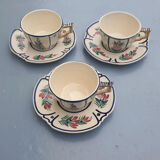 3 cups and 3 numbered Henriot Quimper earthenware saucers