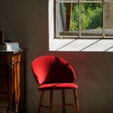 Mid-century toilet chair in oak and red velvet, by a Danish cabinetmaker, 1950s.