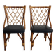 Pair of rattan and black skai bamboo chairs, 60s