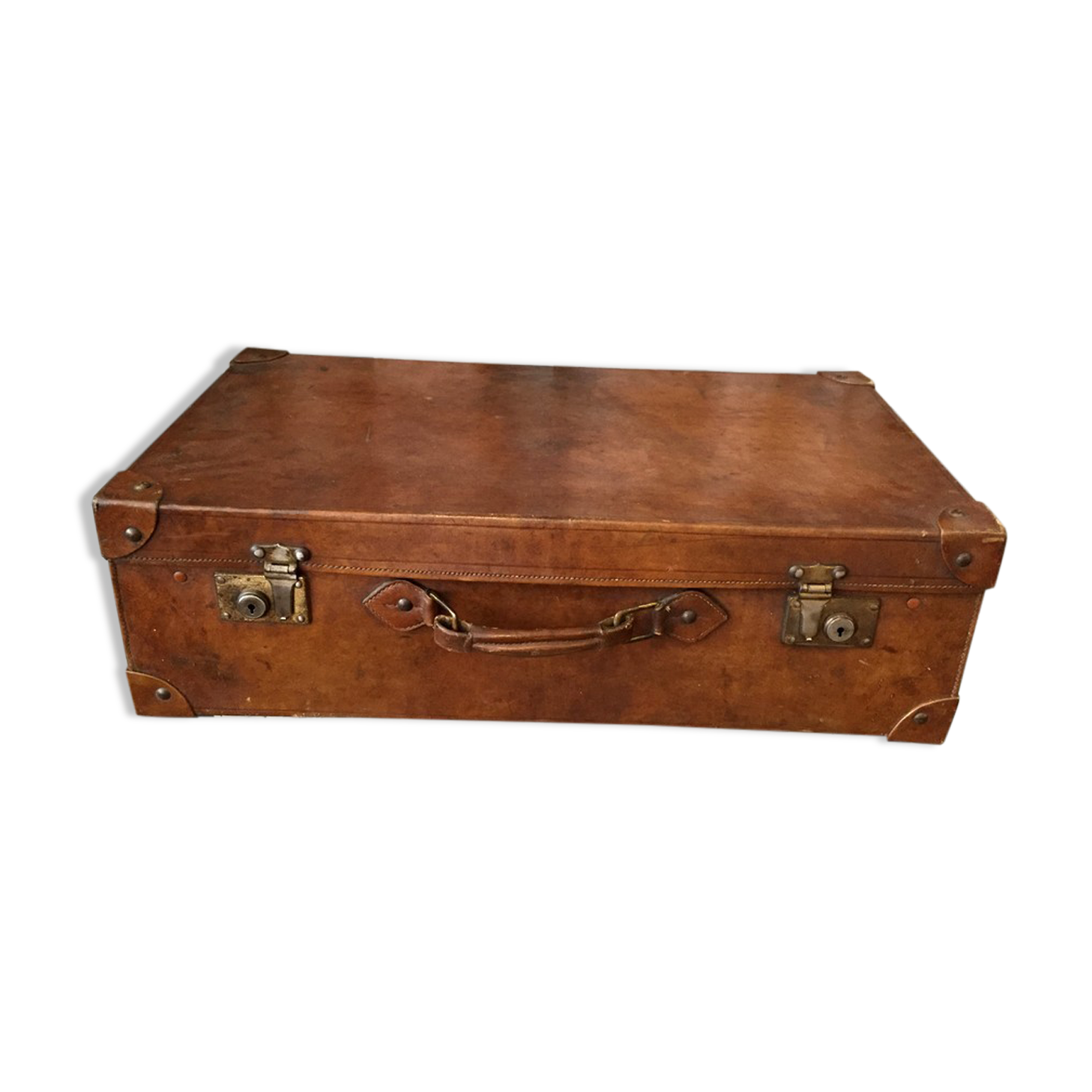 Vintage suitcase in indoor leather light khaki fabric