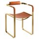 Armchair, Aged Brass Steel and Natural Tobacco Saddle Leather, Contemporary Style
