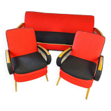 Vintage Rockabilly living room set, sofa bed and armchairs.