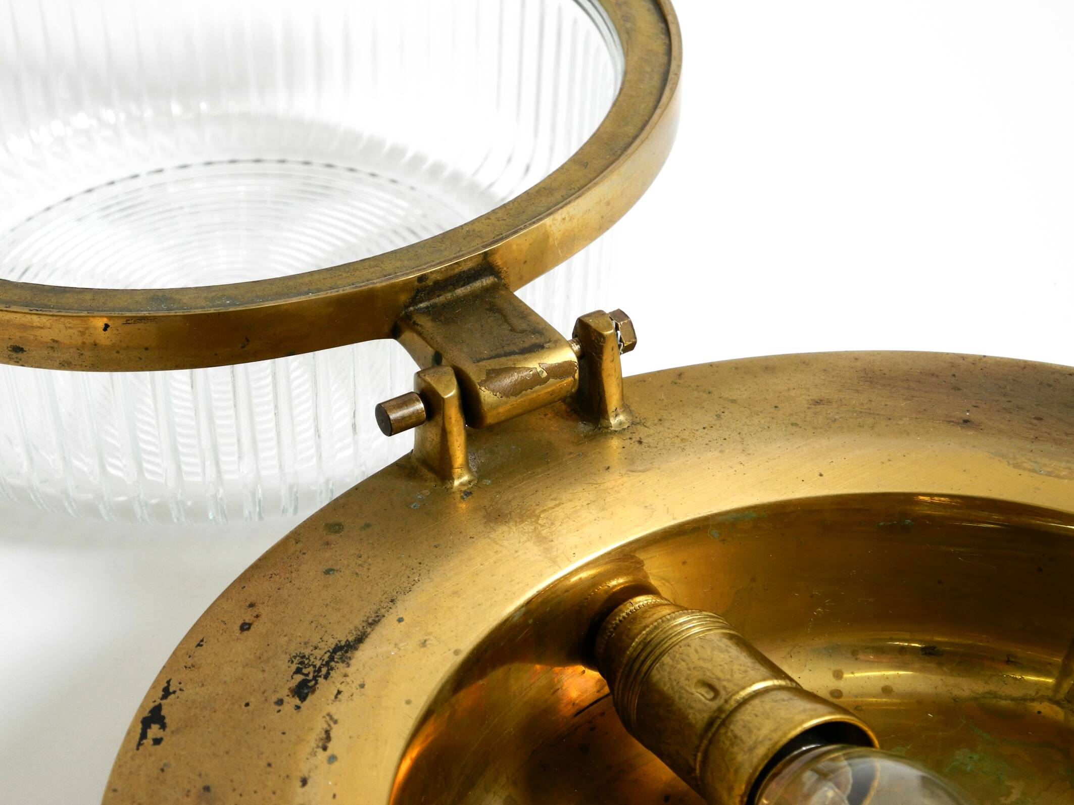 A pair of large, heavy 50s maritime ship wall lamps made of brass and glass