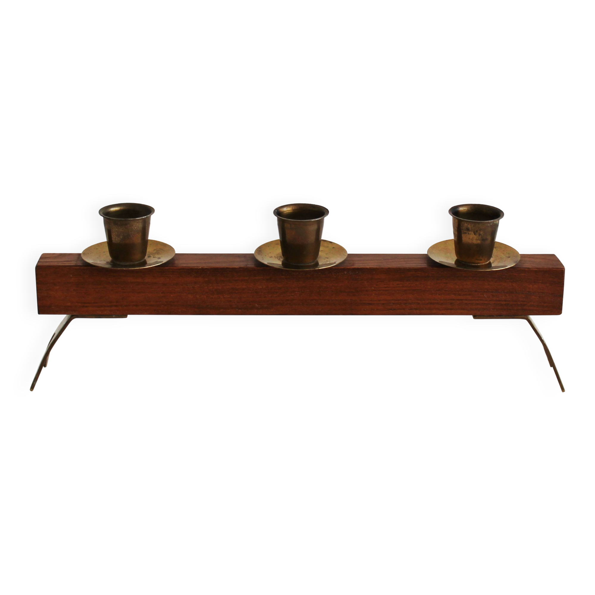 1960s Sculptural Wooden & Brass Candleholder