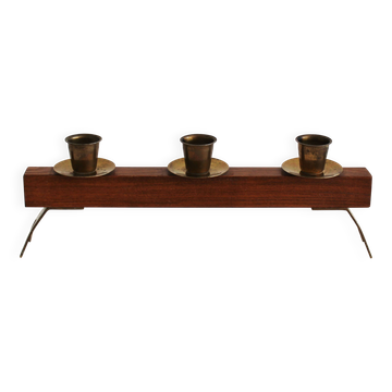 1960s Sculptural Wooden & Brass Candleholder