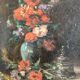 Tableau ancien fleurs signé avec cadre en bois et stuc doré, XIXe