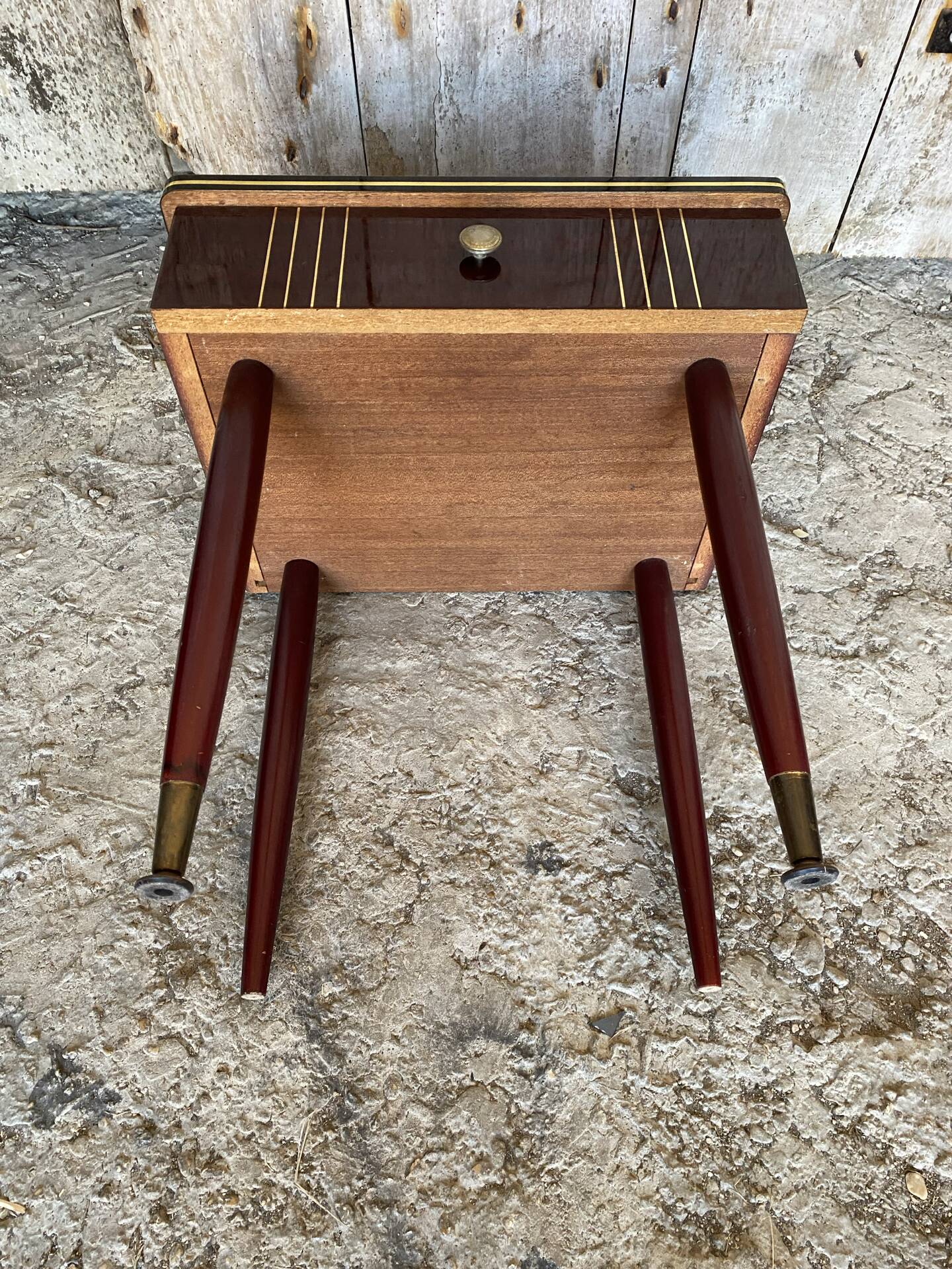 Antique Nightstand Lacquered Wood Drawer Mid-Century Vintage