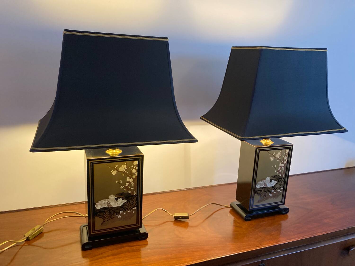 Pair of Le Dauphin pagoda lamps