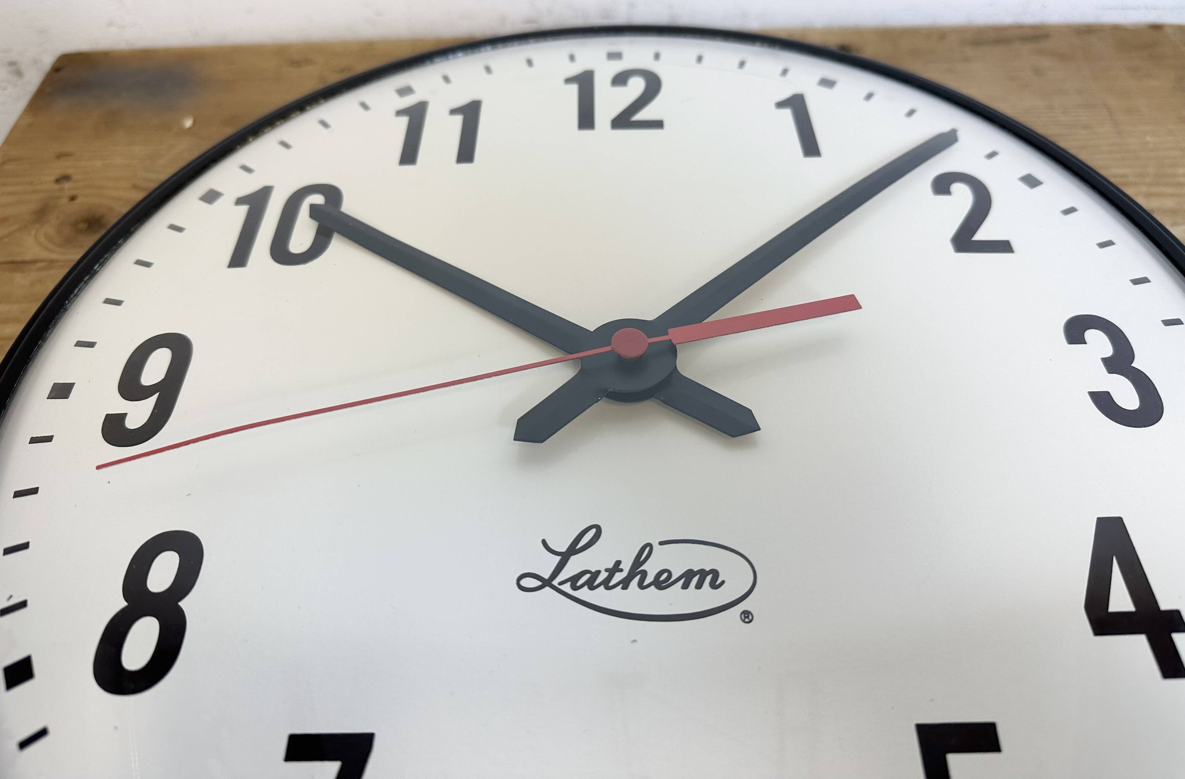 Vintage Black School Wall Clock from Lathem, 1980s