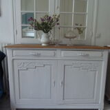 Art Deco sideboard patinated pearl gray, oak top.