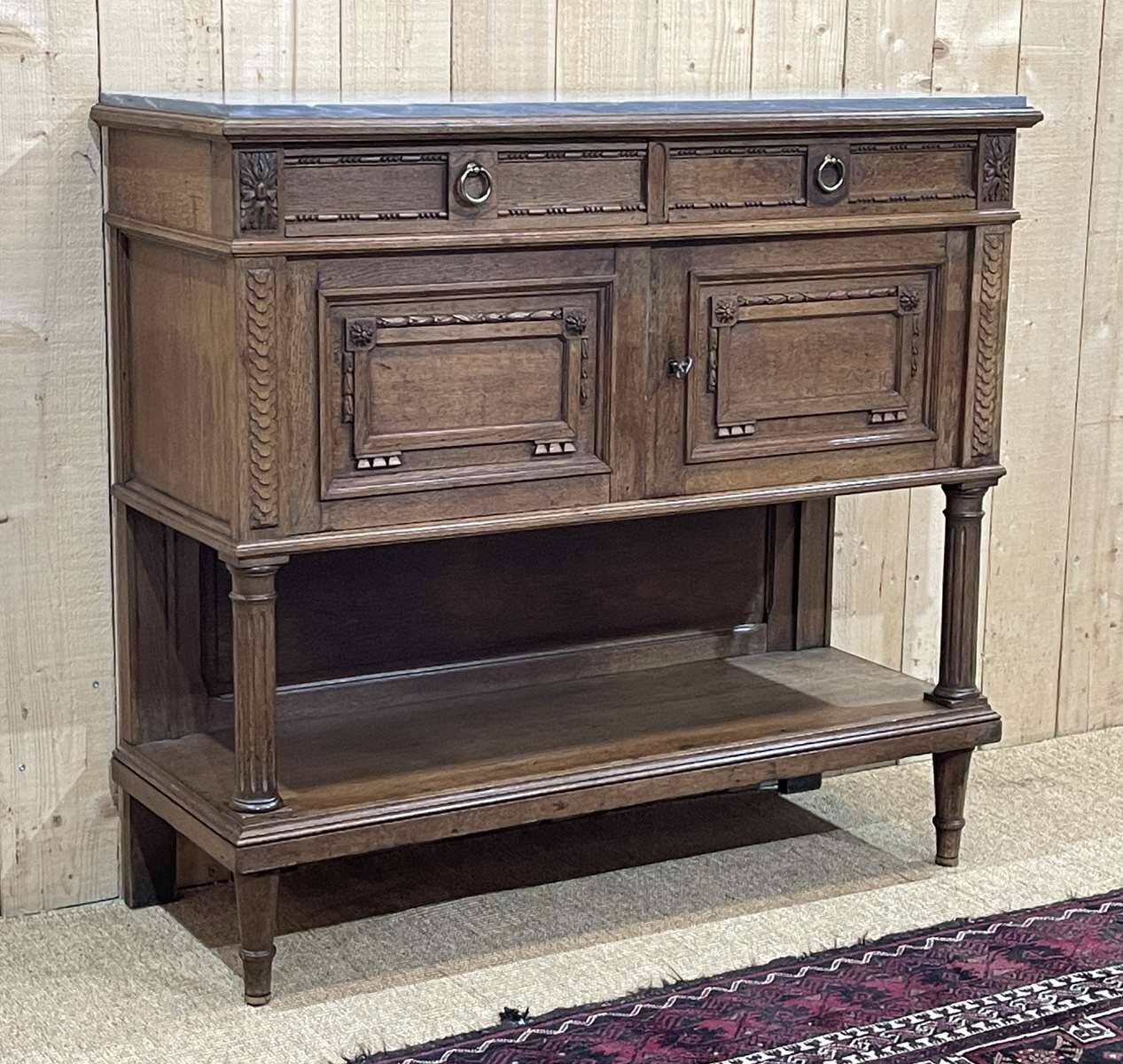 Louis XVI style oak server with marble top
