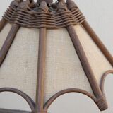 Scandinavian rattan hanging lamp, wood and vintage fabric