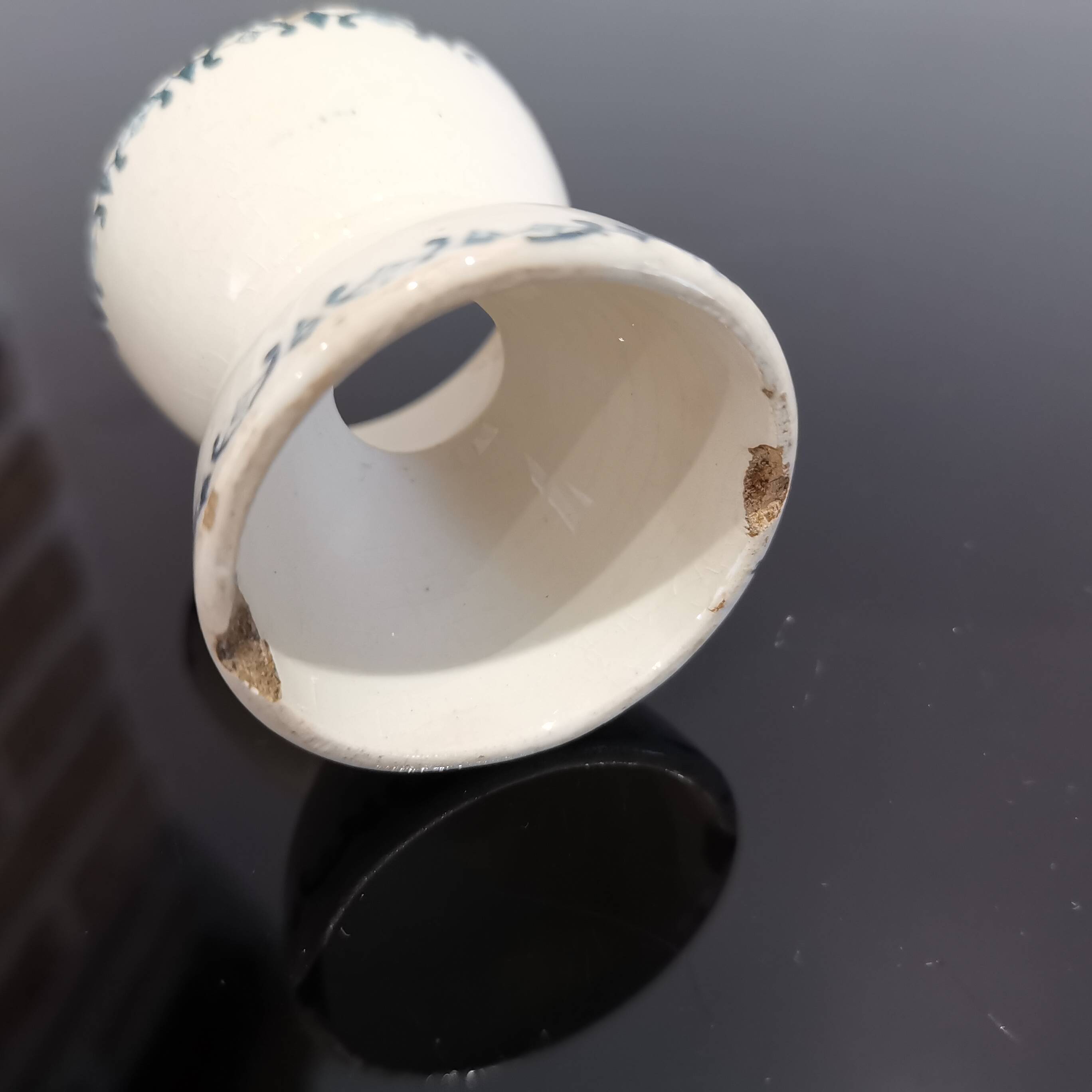 Vintage blue earthenware egg cup