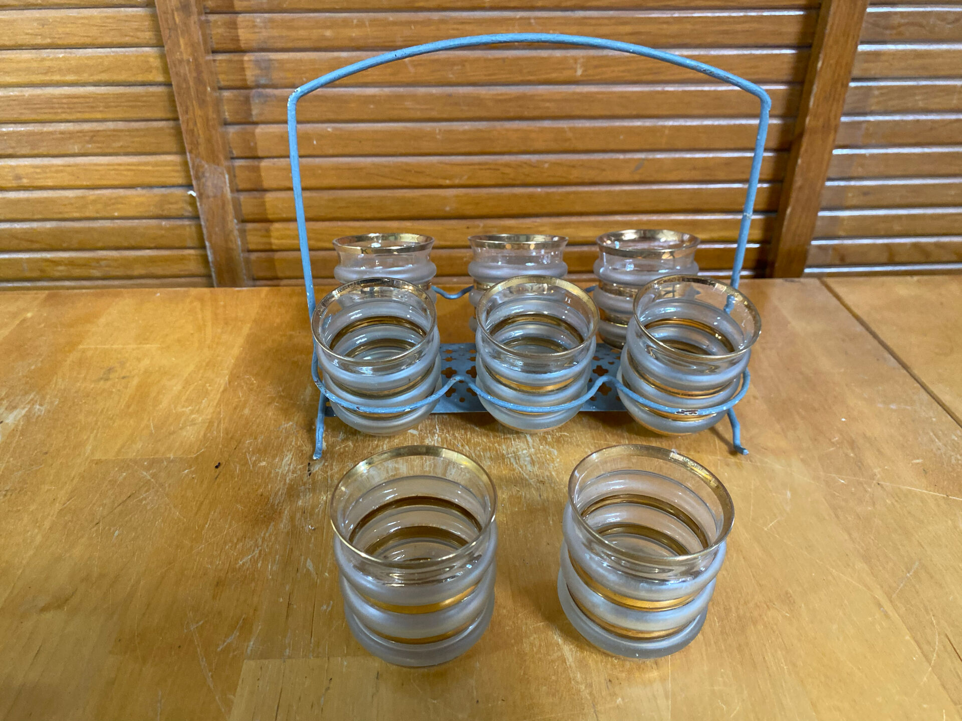 Service liqueur style mategot metal grey support + 8 bibendum glasses d
