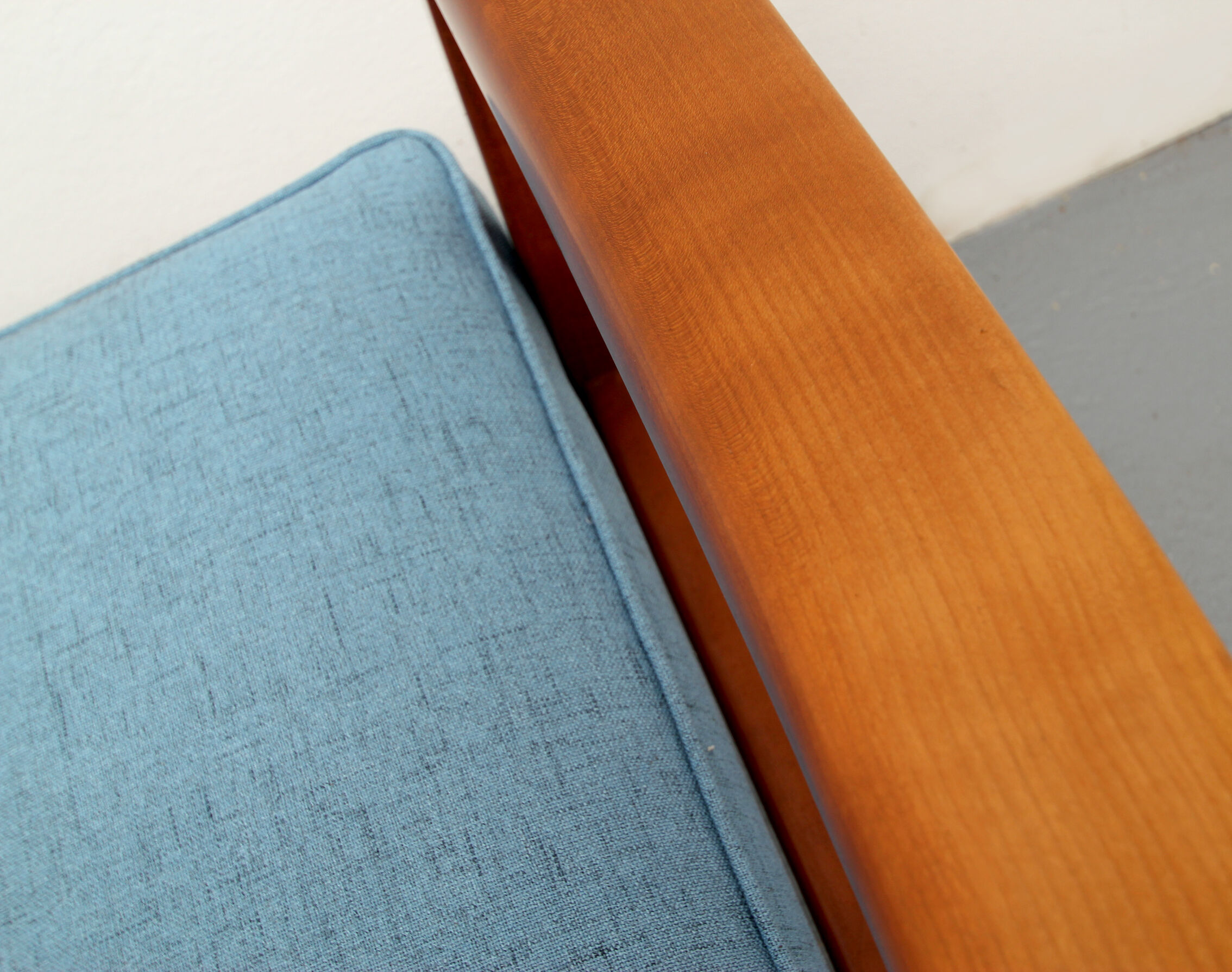 1960s 2-seater sofa in cherrywood middle blue, Wilhelm Knoll