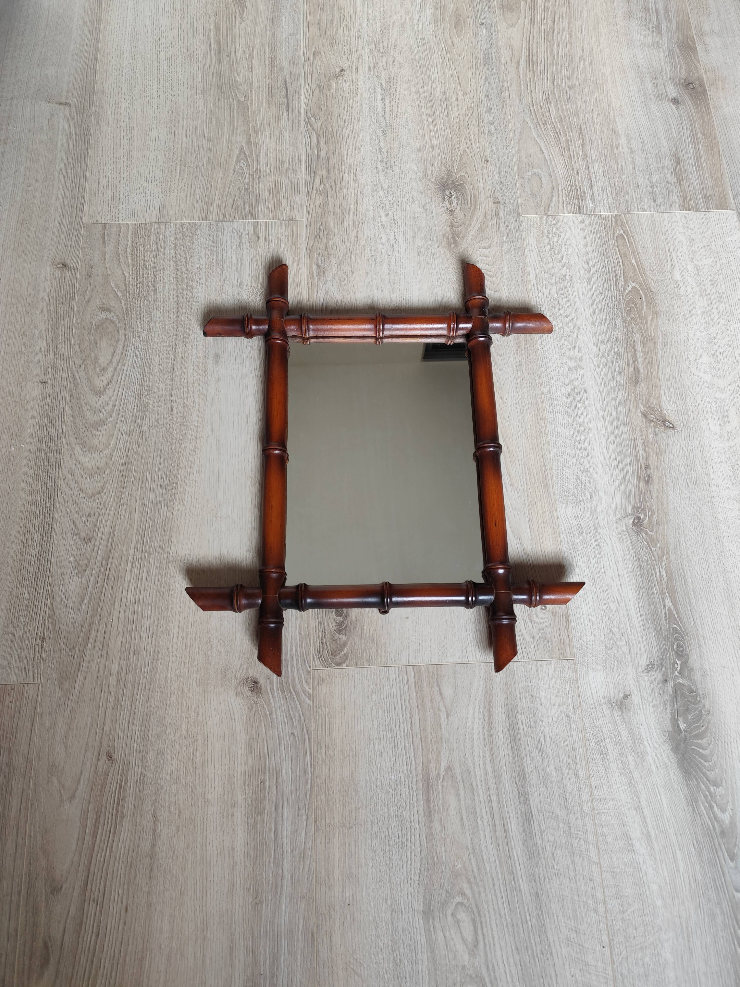 Miroir bambou ancien vintage 50x42cm