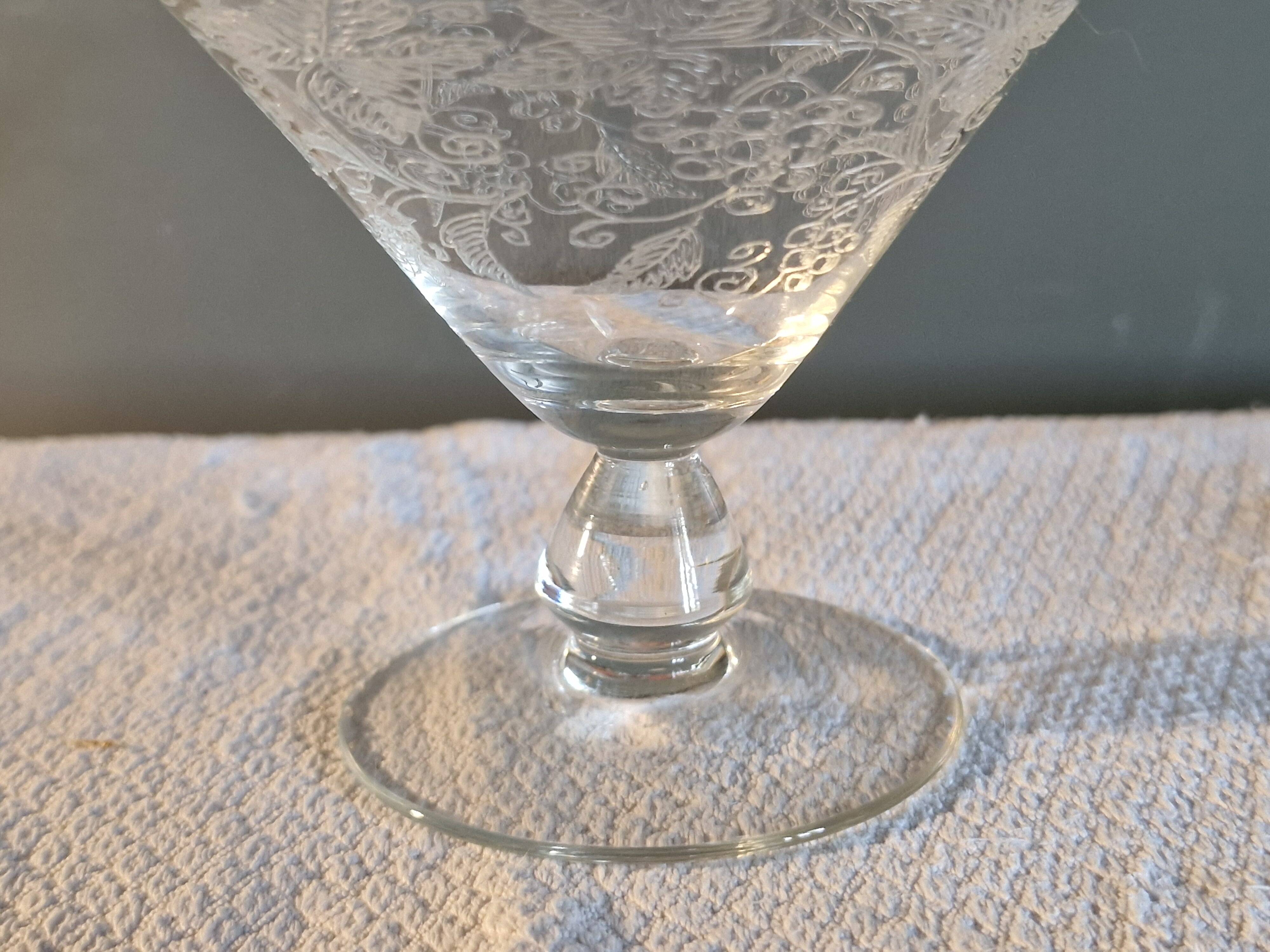 7 Art Deco crystal champagne coupes, grape clusters (+ 2 gifts)