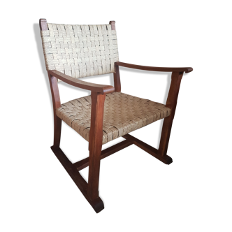 Armchair wood oak and braided rope bauhaus 1930
