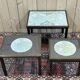 Tables gigognes mappemondes en acajou, verre et laiton - années 50