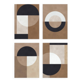 4 geometric art prints in brown tones.