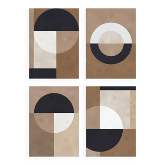 4 geometric art prints in brown tones.