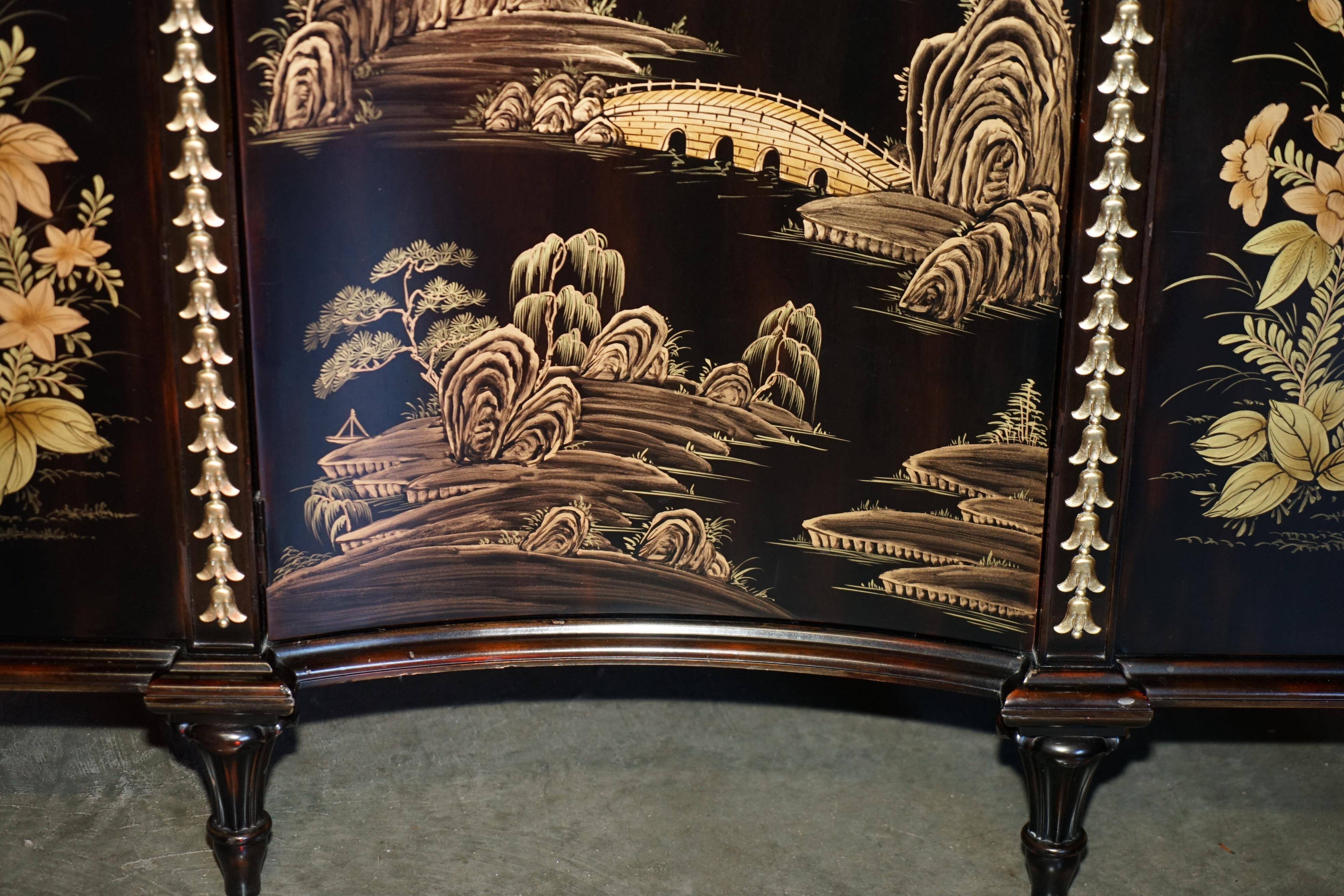 Contemporary Chinese buffet with a marble top and space for a mini-fridge.