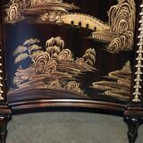 Contemporary Chinese buffet with a marble top and space for a mini-fridge.