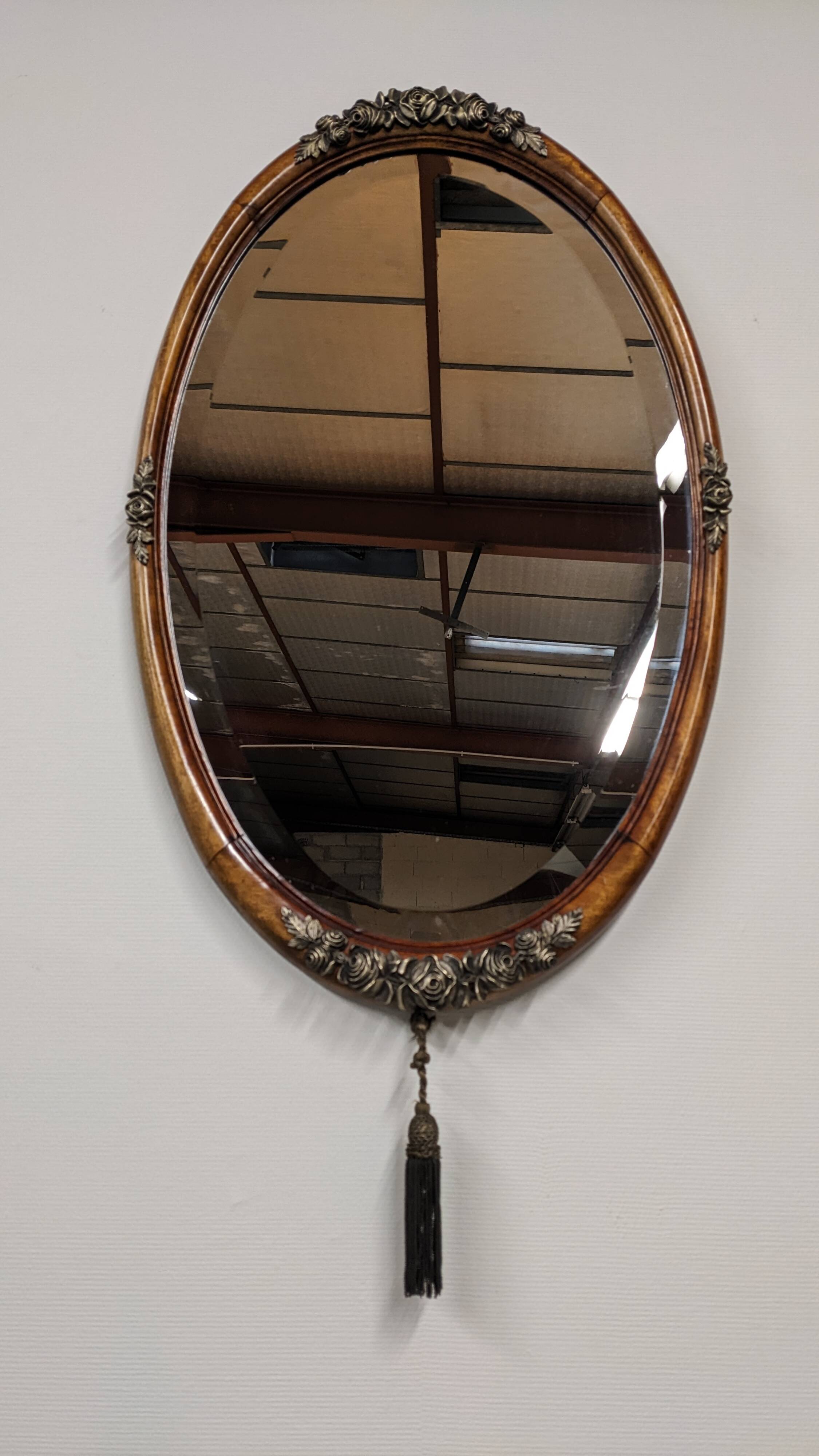 Art Deco Flamed Mahogany Oval Mirror Circa 1910