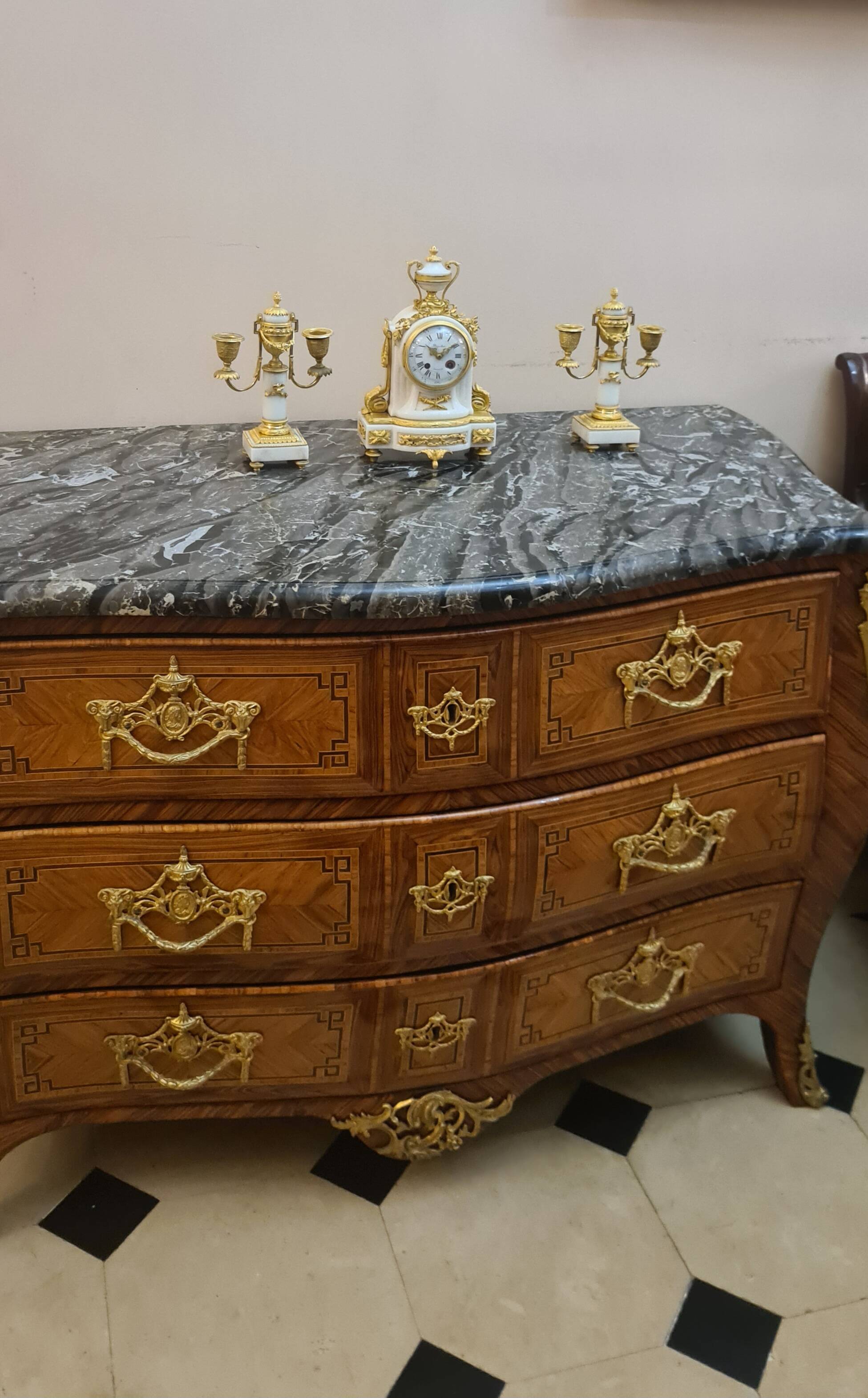 Fireplace set signed Planchon, 19th century