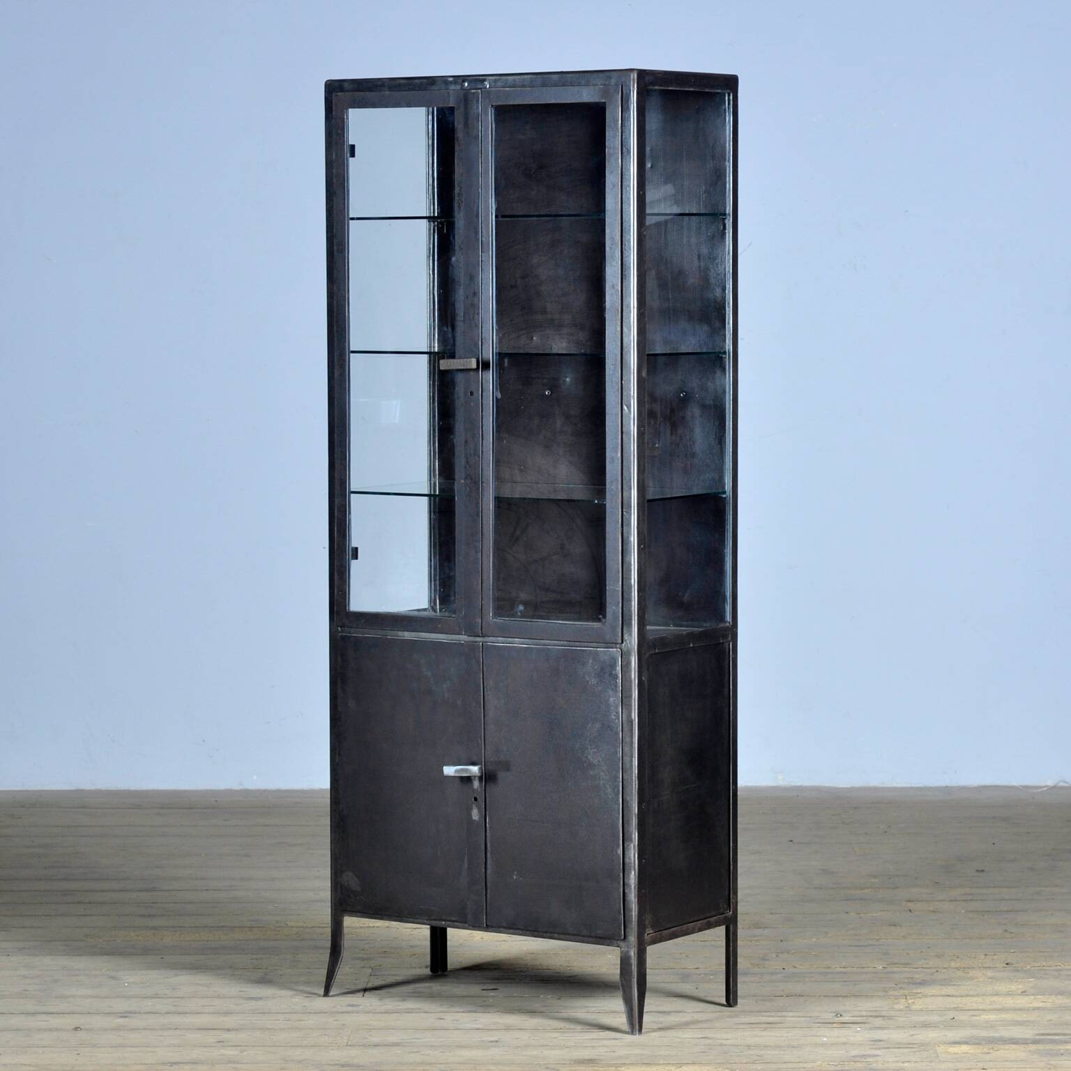 polished iron medical cabinet, 1950’s
