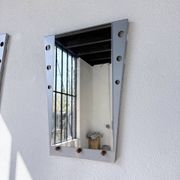 Pair of "Memphis" mirrors from the 80s in chrome and wood.