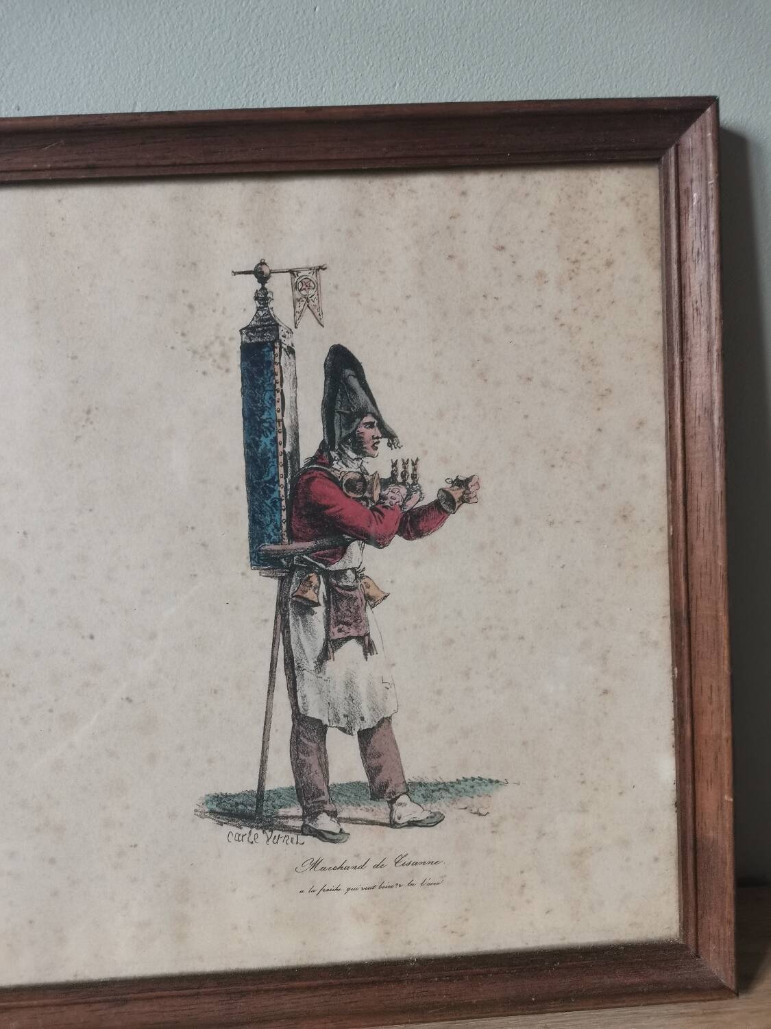 Vintage engraving print frame vernet card