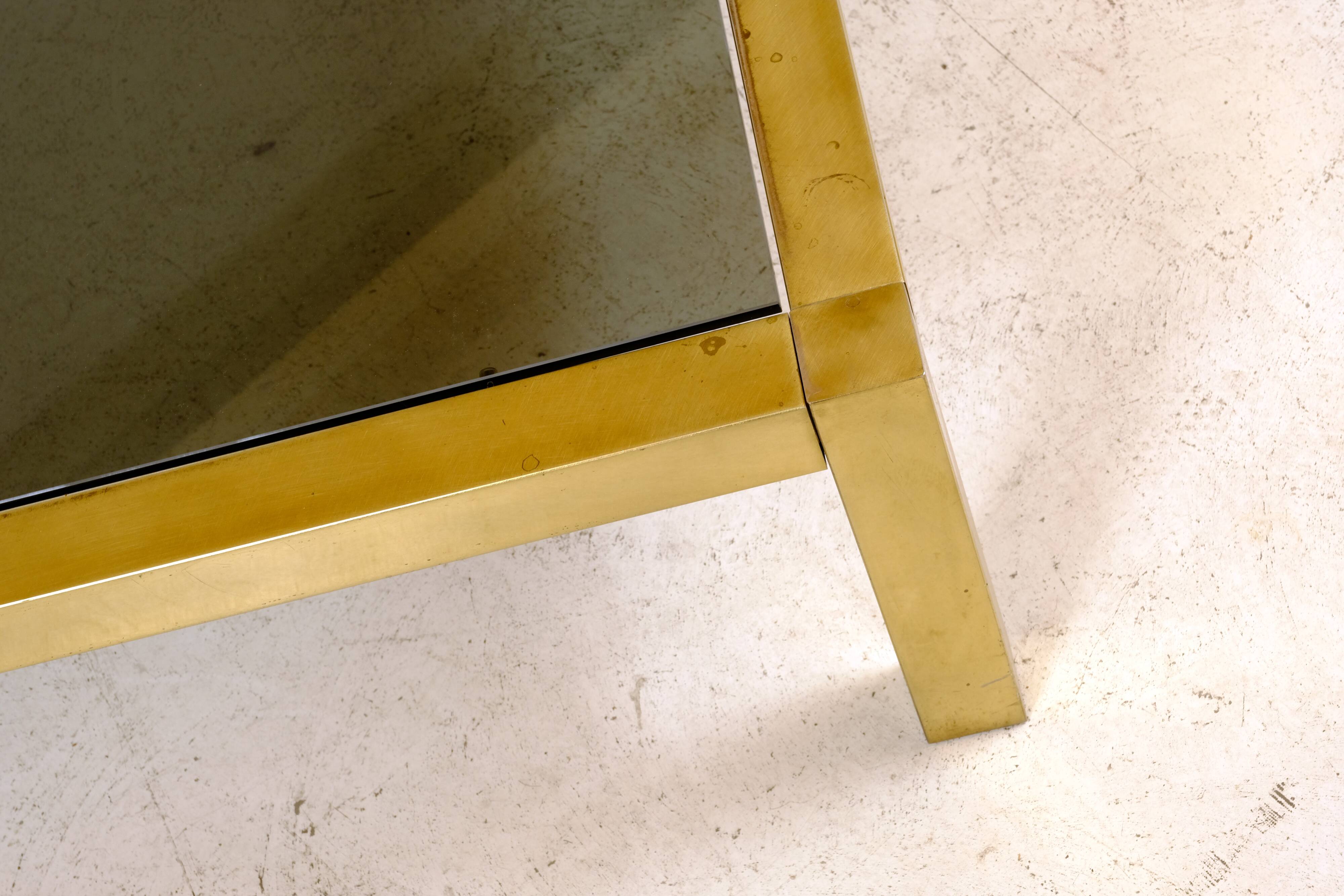 Table basse XXL laiton et verre fumé 1970