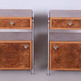 Restored Bauhaus Pair of Bed-Side Tables, Hynek Gottwald, Chrome, Czechia, 1930s