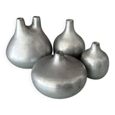 Set of 4 Vintage Mini Pewter Bud Vases | Scandinavian Style | Organic Moder