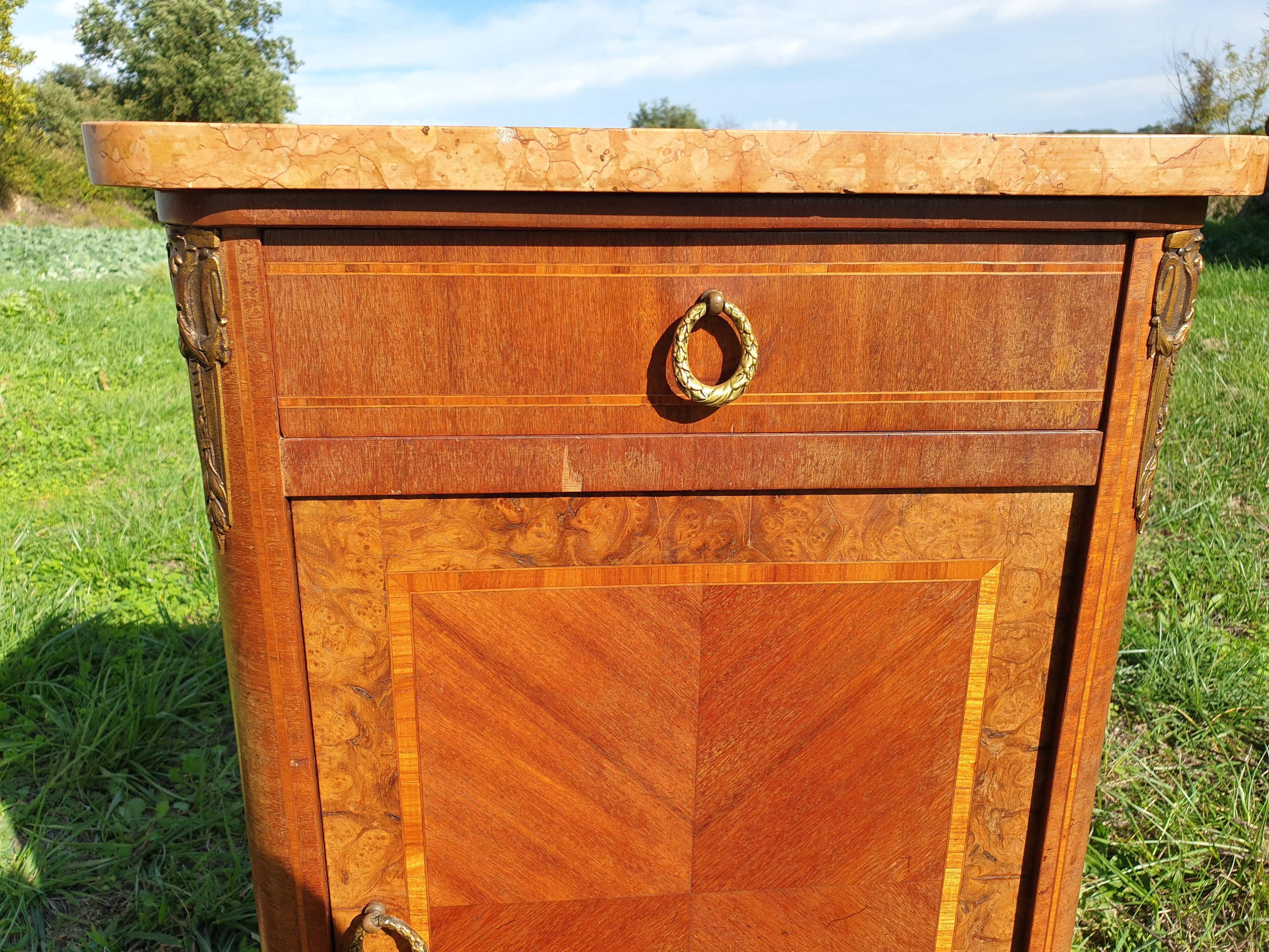 Bedside Louis XVI marble and marquetry