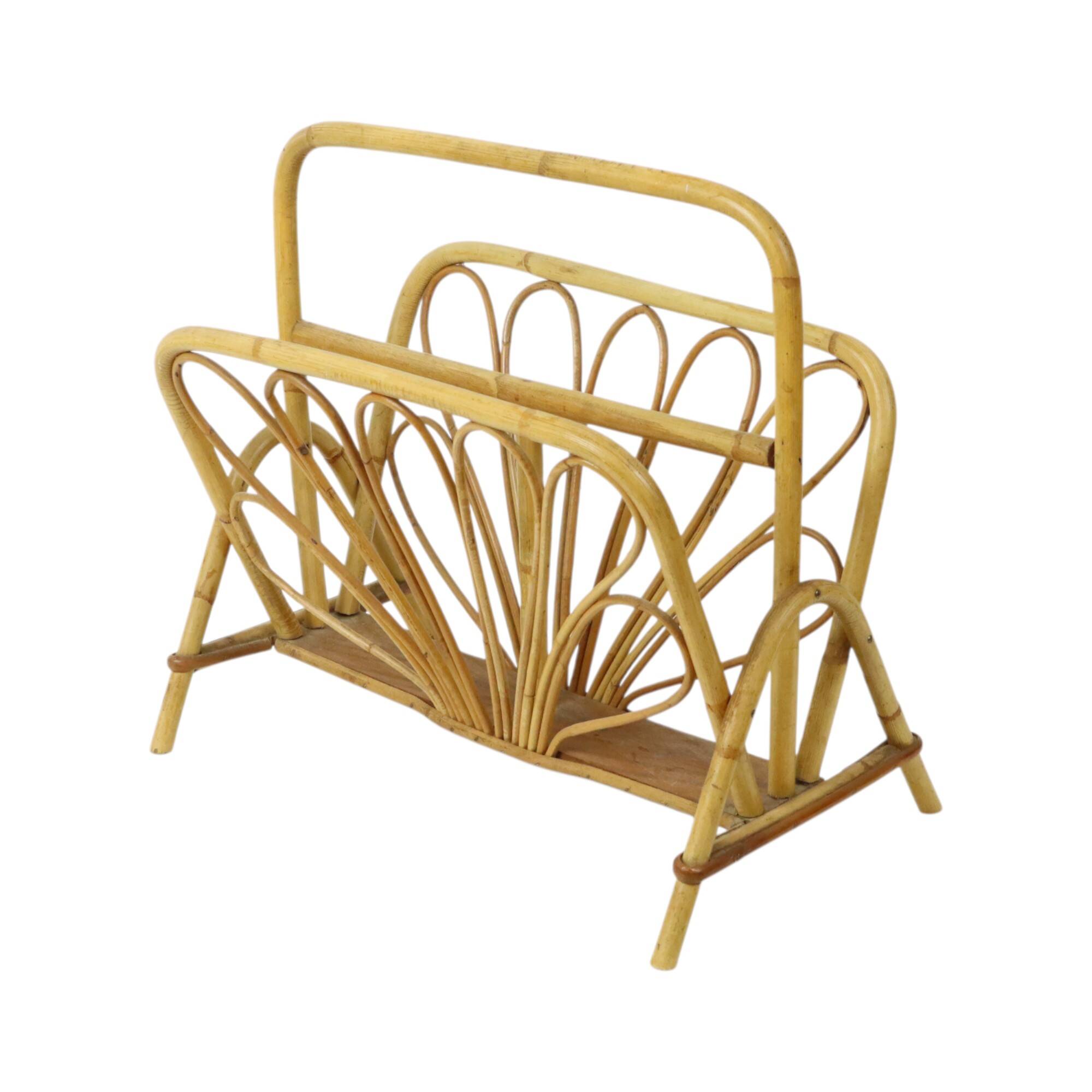 French Rattan Magazine Rack Boho Style Sixties