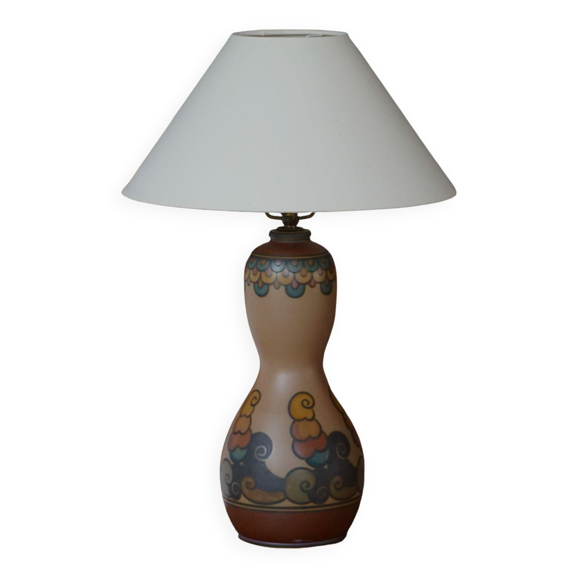 Terracotta table lamp, Art Nouveau, L. Hjorth, Bornholm, Denmark, 1930s