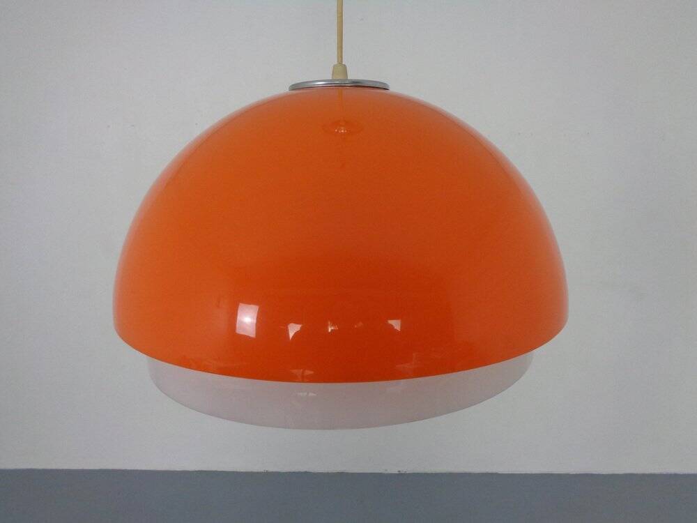 Space Age Orange & White Ceiling Lamp, Italy, 1970s