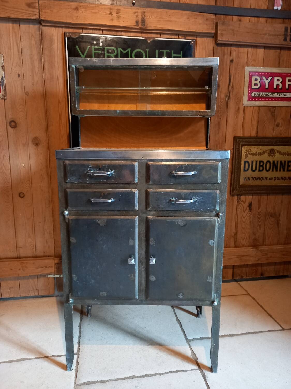 Antique metal medical cabinet