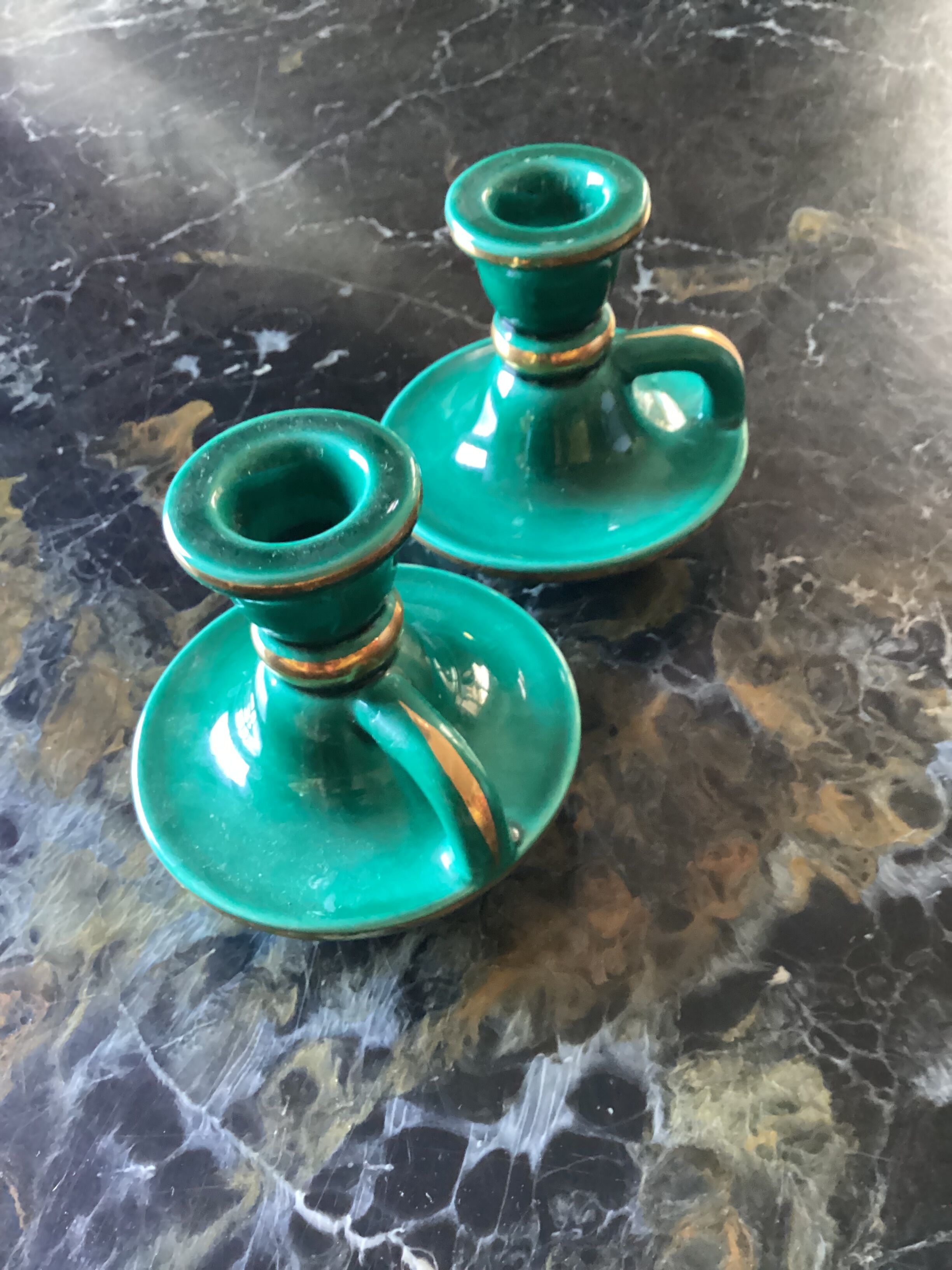 Pair of numbered ceramic candlesticks