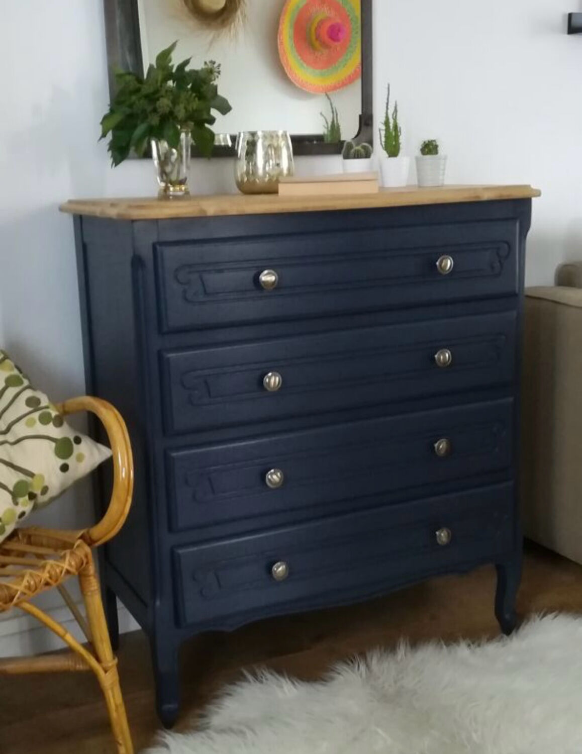 Commode vintage, plateau bois massif