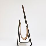 Carl Auböck II Magazine rack Midcentury, brass and brown leather, vintage, Austria