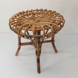 Tabouret ottoman en bambou et rotin 1960