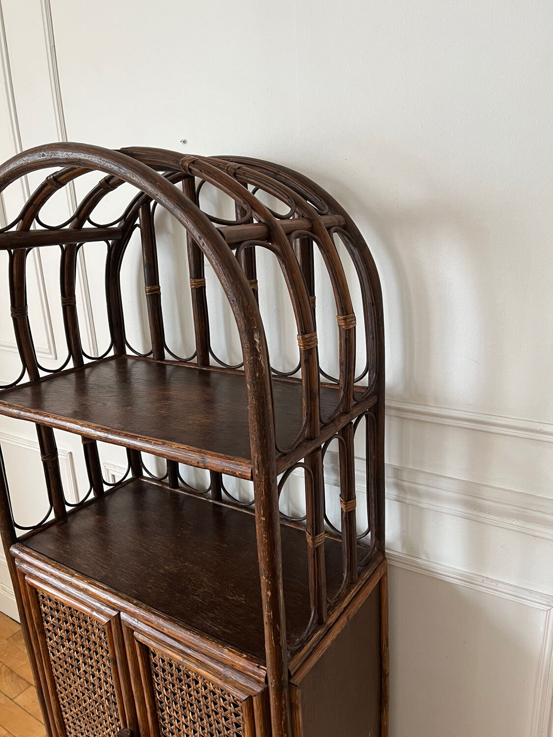 Vintage rattan and caning shelf bookcase