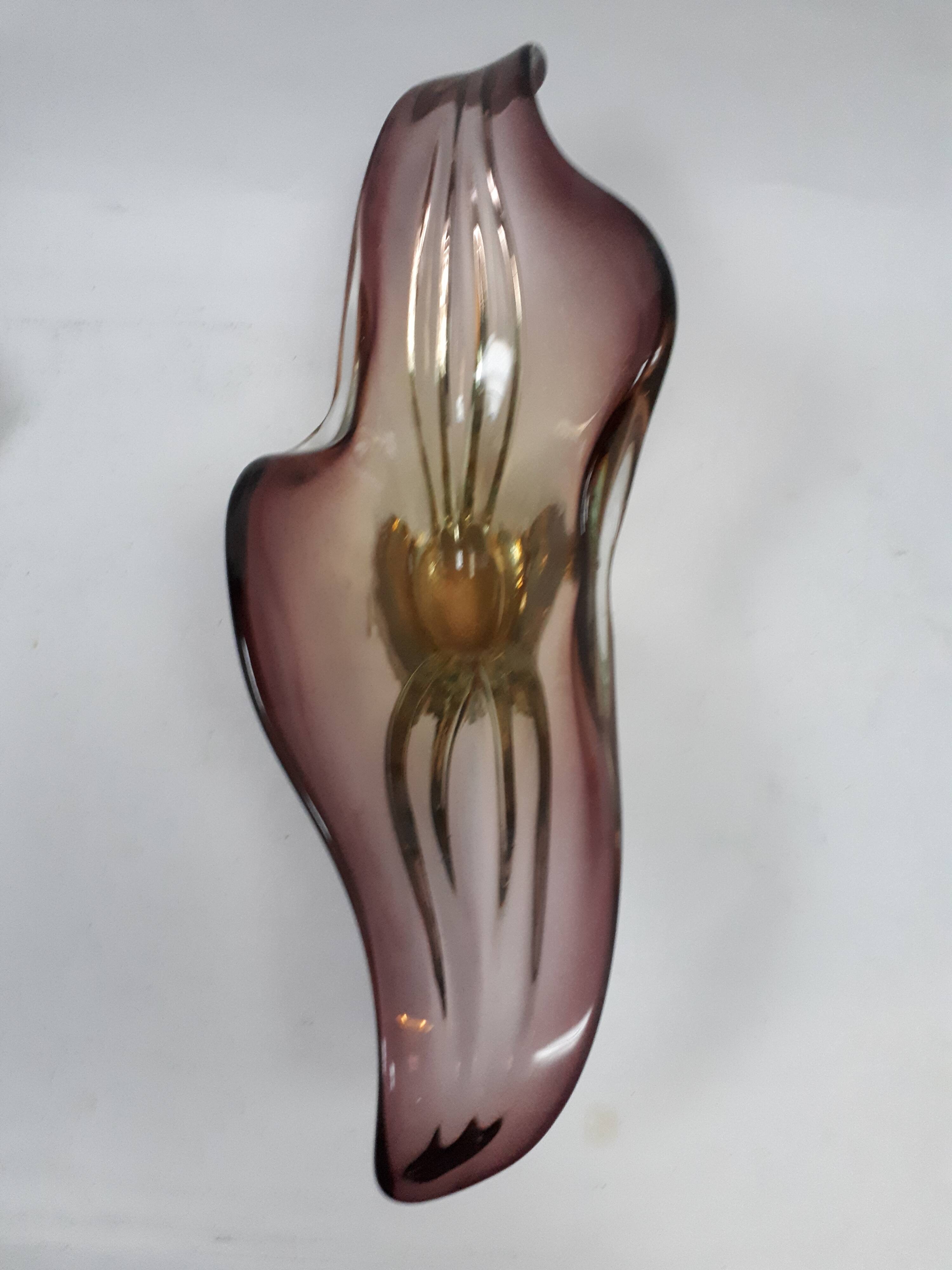 Fruit cup vintage Murano glass 1960 purple yellow