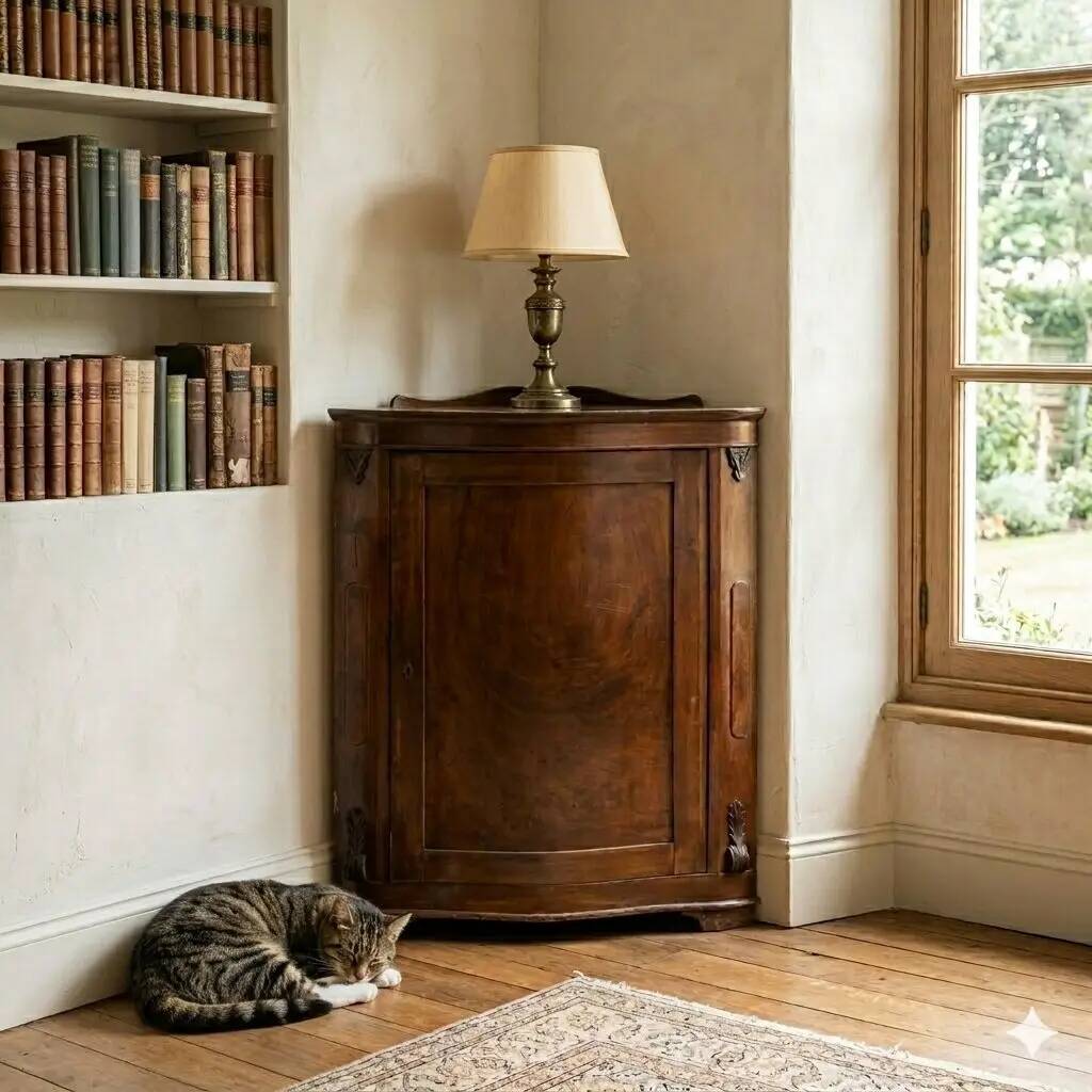 Antique corner cabinet in carved walnut, Italy, 19th century