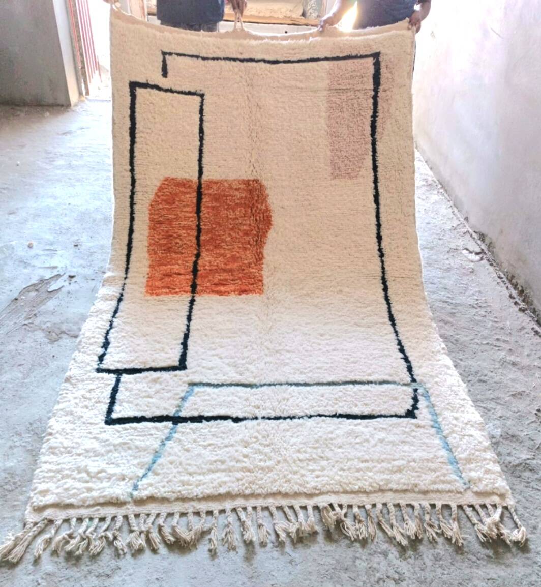 Béni Ouarain rug, geometric terracotta, pink and blue pattern