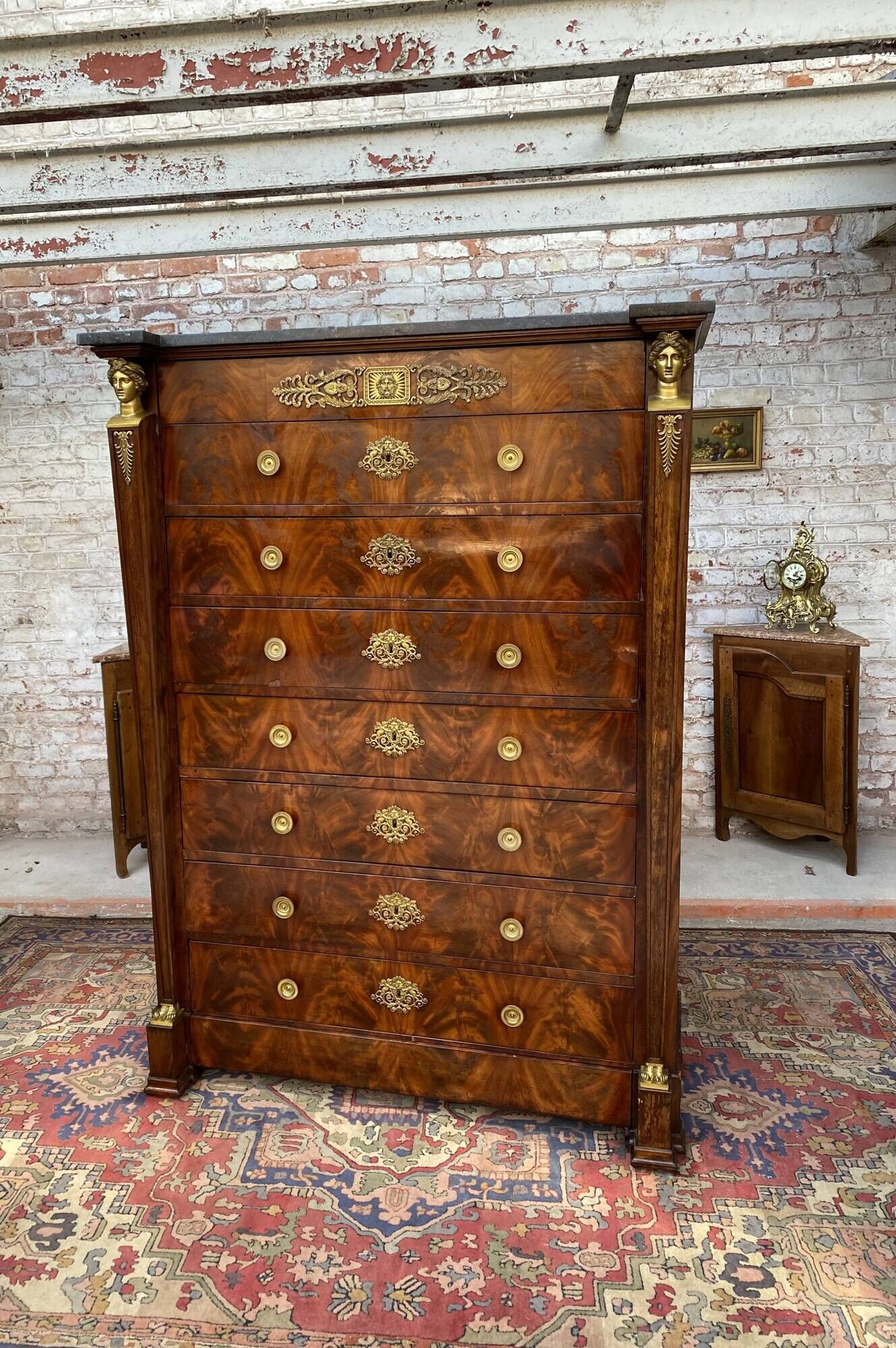 Dresser in mahogany flamed period Empire XIXth century