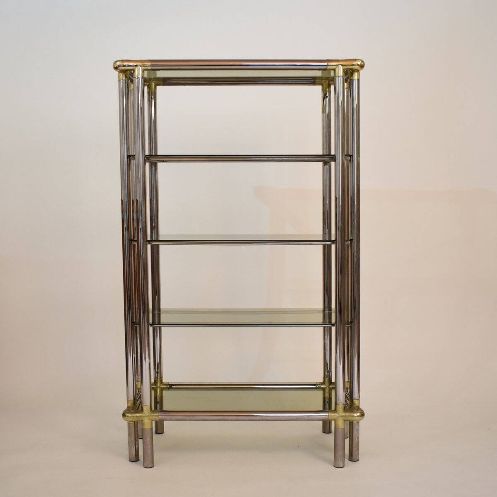 Mid-Century Hollywood Regency French Chrome and Brass Shelf, 1970s